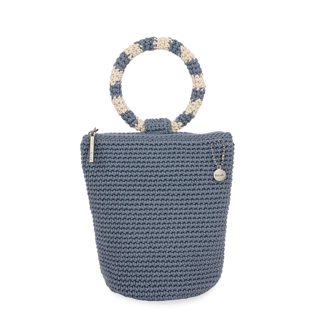 Ayla Ring Handle Pouch In Crochet, Back Slit Pocket, Maritime :[